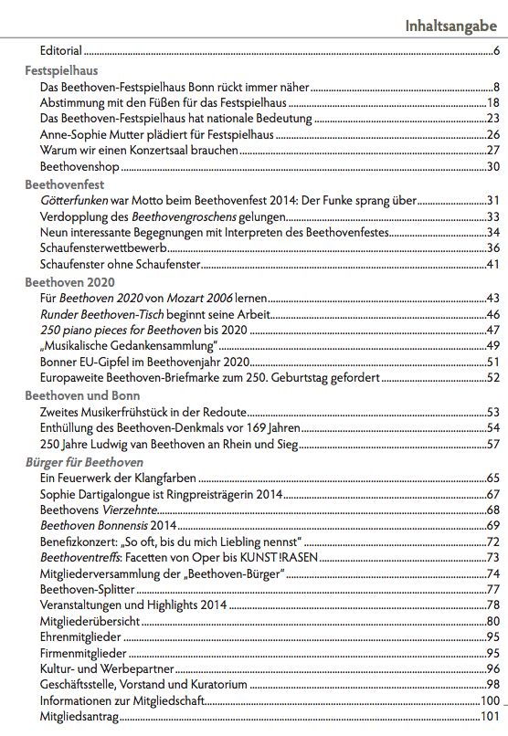 Inhalt des Jahrbuch 2014 der BRGER FR BEETHOVEN